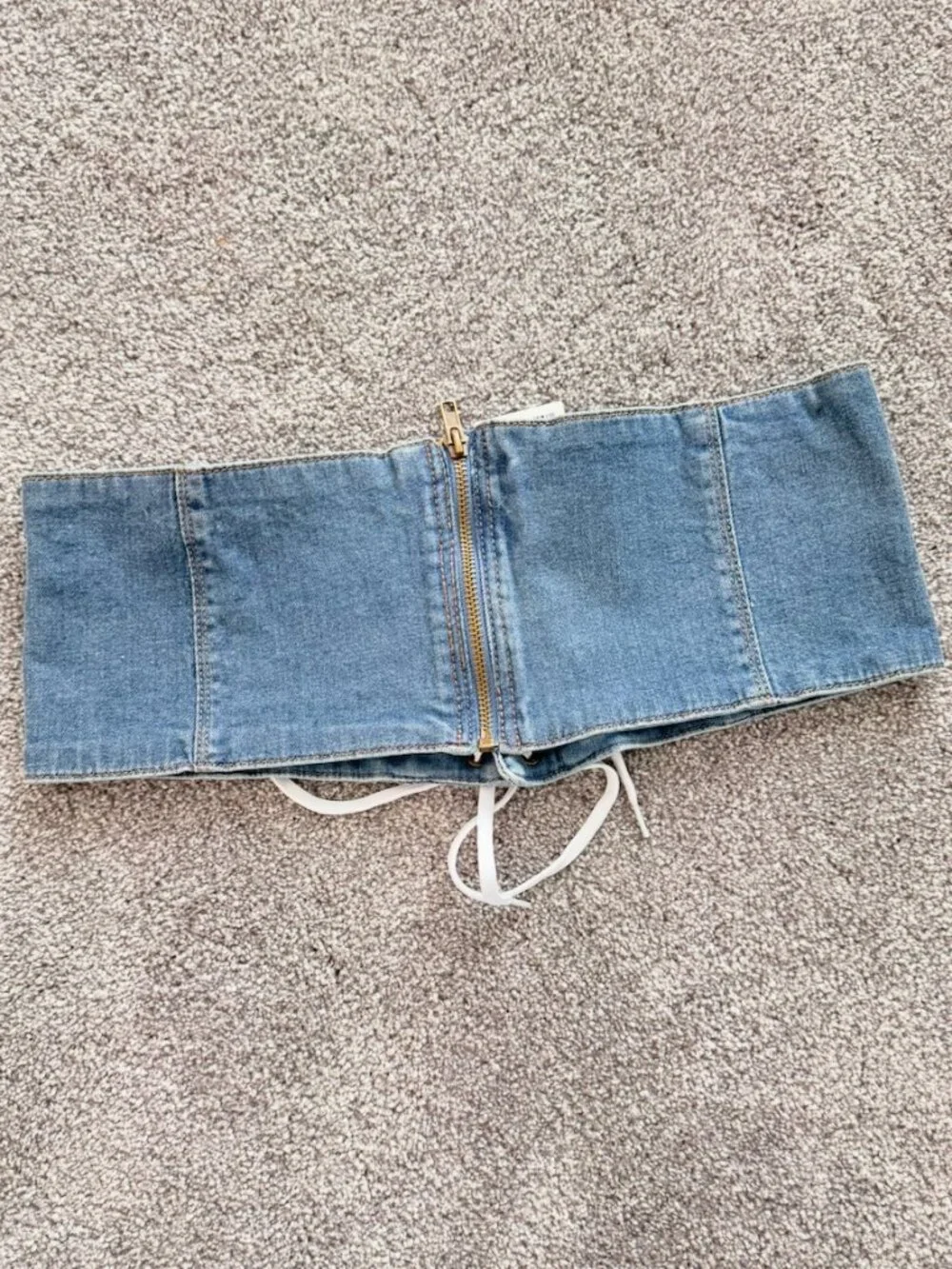 NWT Lace Up Denim Corset Waist Belt Light Wash Blue Size Large